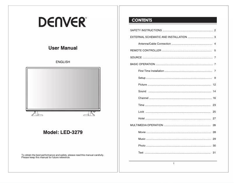 Page 1 de la notice Manuel utilisateur Denver LED-3279