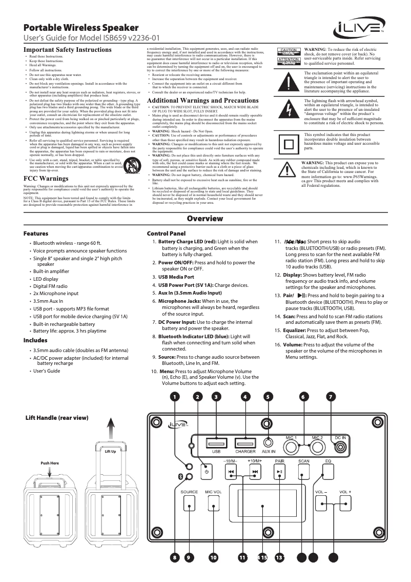Page 1 de la notice Manuel utilisateur iLive ISB659