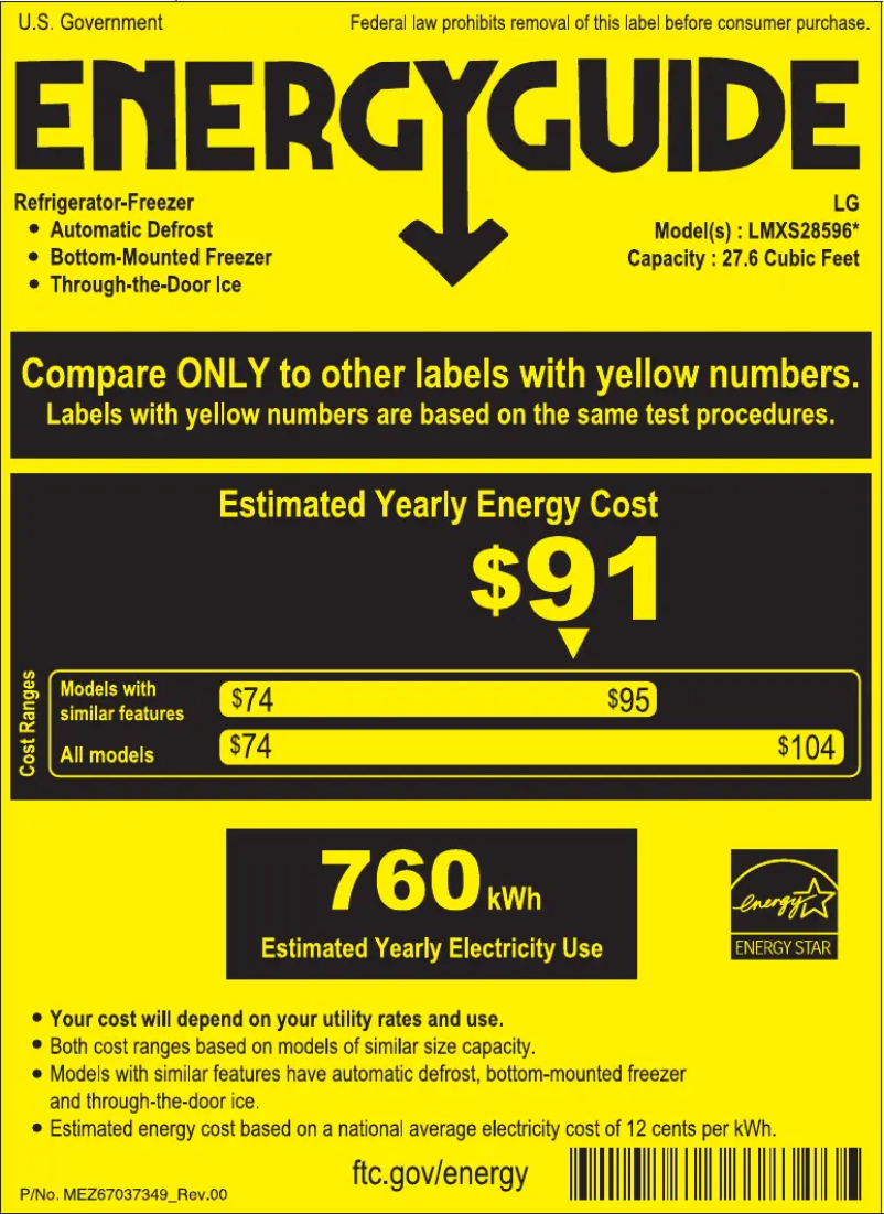 Page 1 de la notice Label énergétique LG LFXS30726S