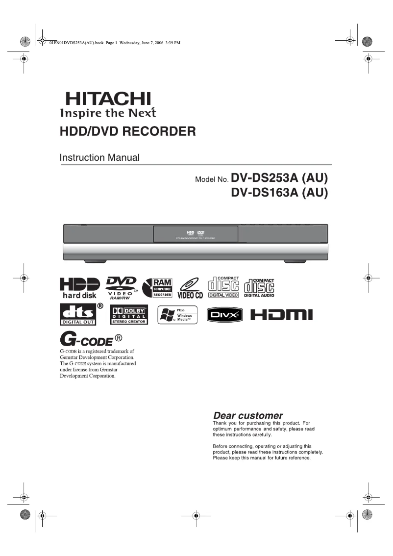 Page 1 de la notice Manuel utilisateur Hitachi DV-DS253A