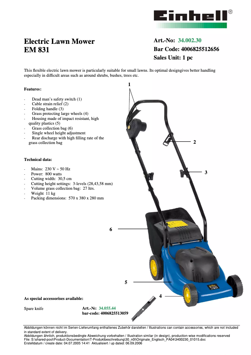 Page 1 de la notice Manuel utilisateur Einhell Royal EM 831