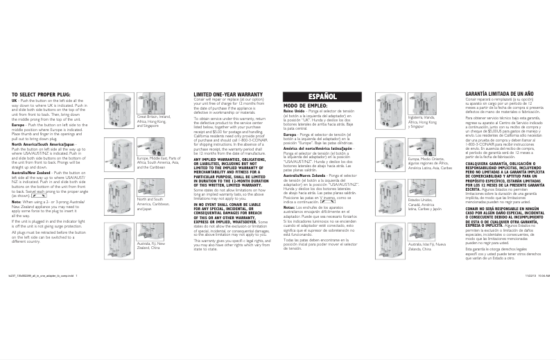 Page 1 de la notice Manuel utilisateur Conair TS237X