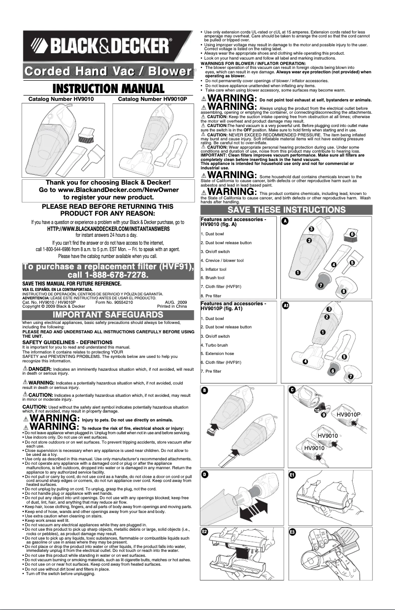 Page n°1 - Manuel utilisateur Black & Decker HV9010P