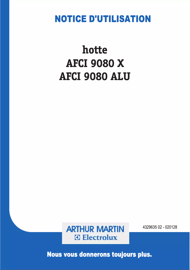 Page n°1 - Manuel utilisateur Arthur Martin-Electrolux AFCI9080X
