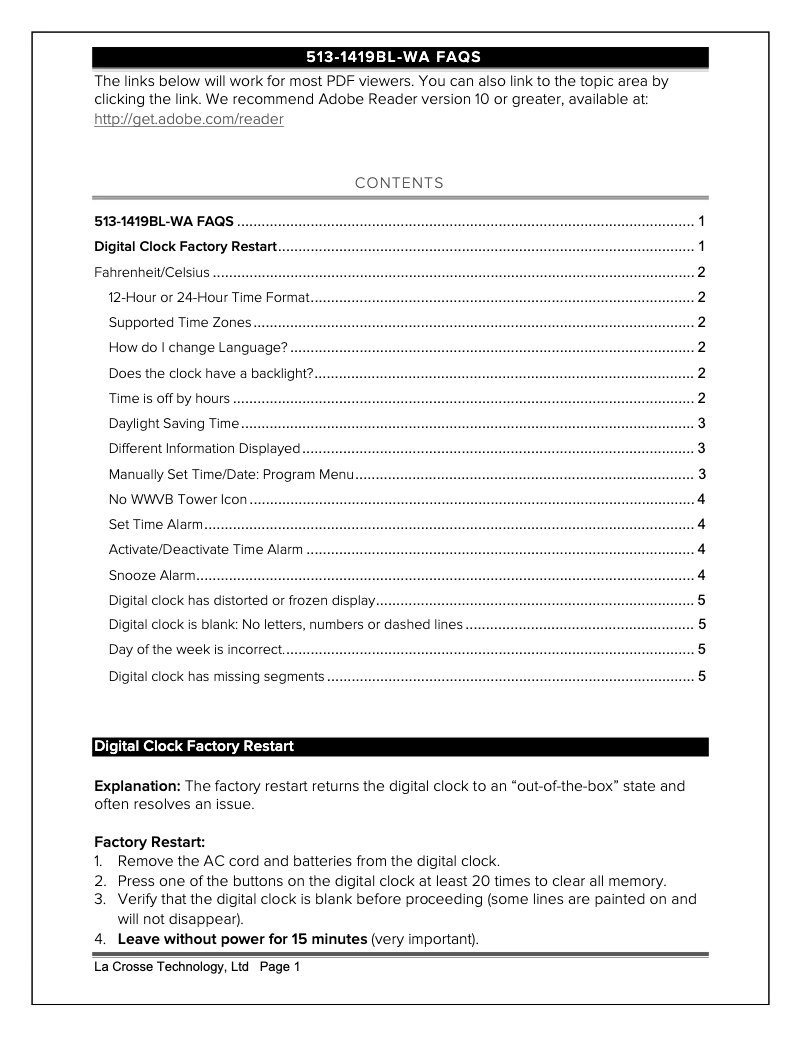 Page n°1 - FAQ La Crosse Technology 513-1419BL-WA