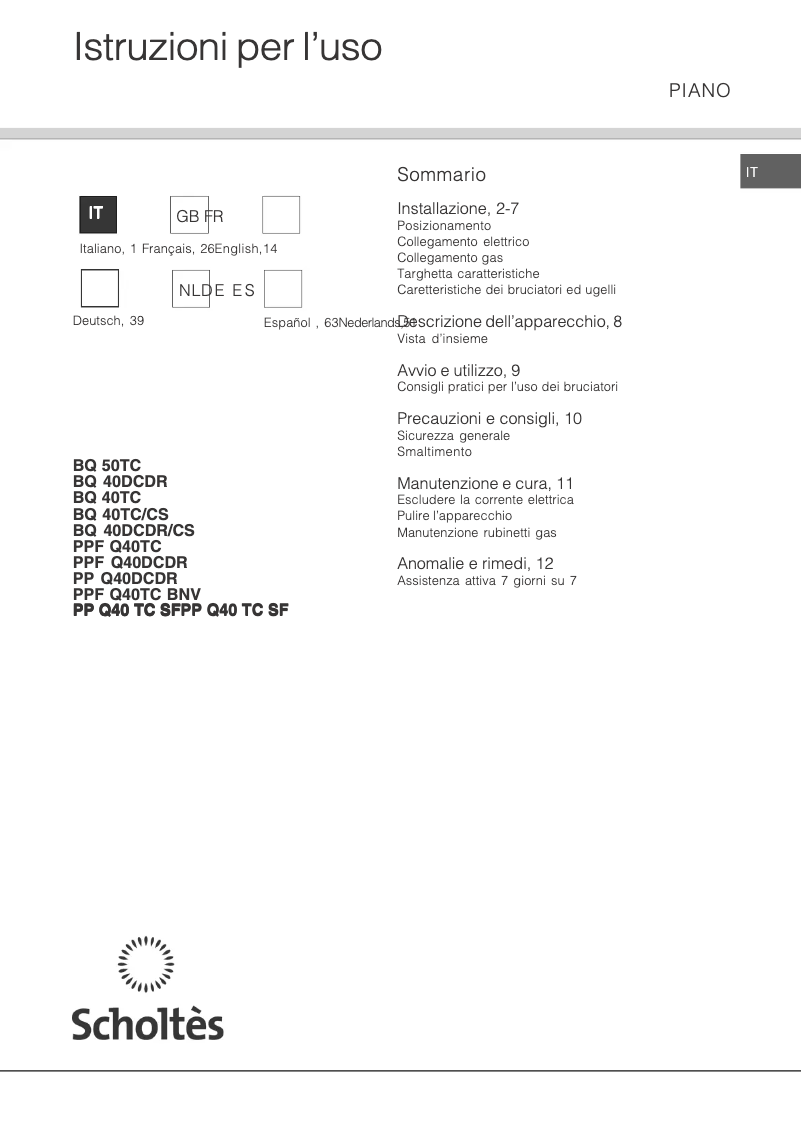 Page 1 de la notice Manuel utilisateur Scholtès PPF Q40 DCDR