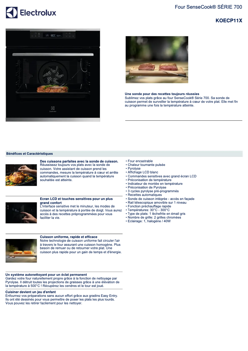 Page 1 de la notice Fiche technique Electrolux KOECP11X