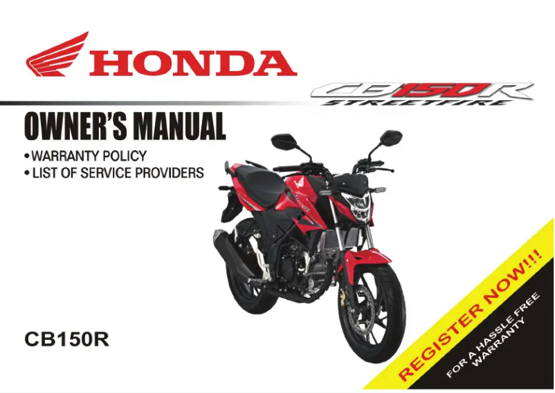 Page 1 de la notice Manuel utilisateur Honda StreetFire CB150R (2017)