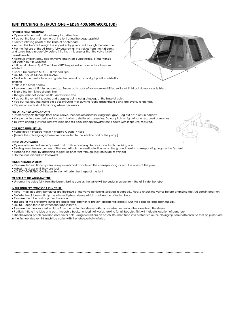 Page n°1 - Manuel utilisateur Vango Eden V 600XL