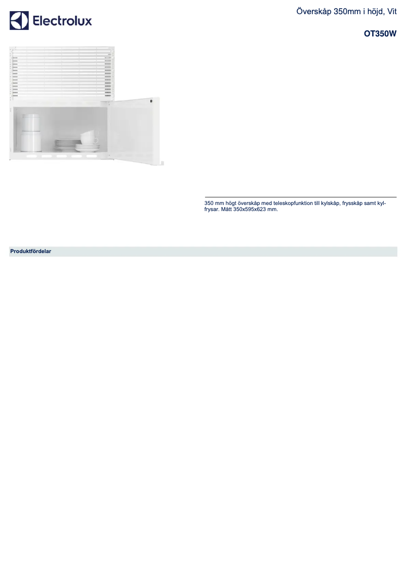 Page 1 de la notice Fiche technique Electrolux OT350W