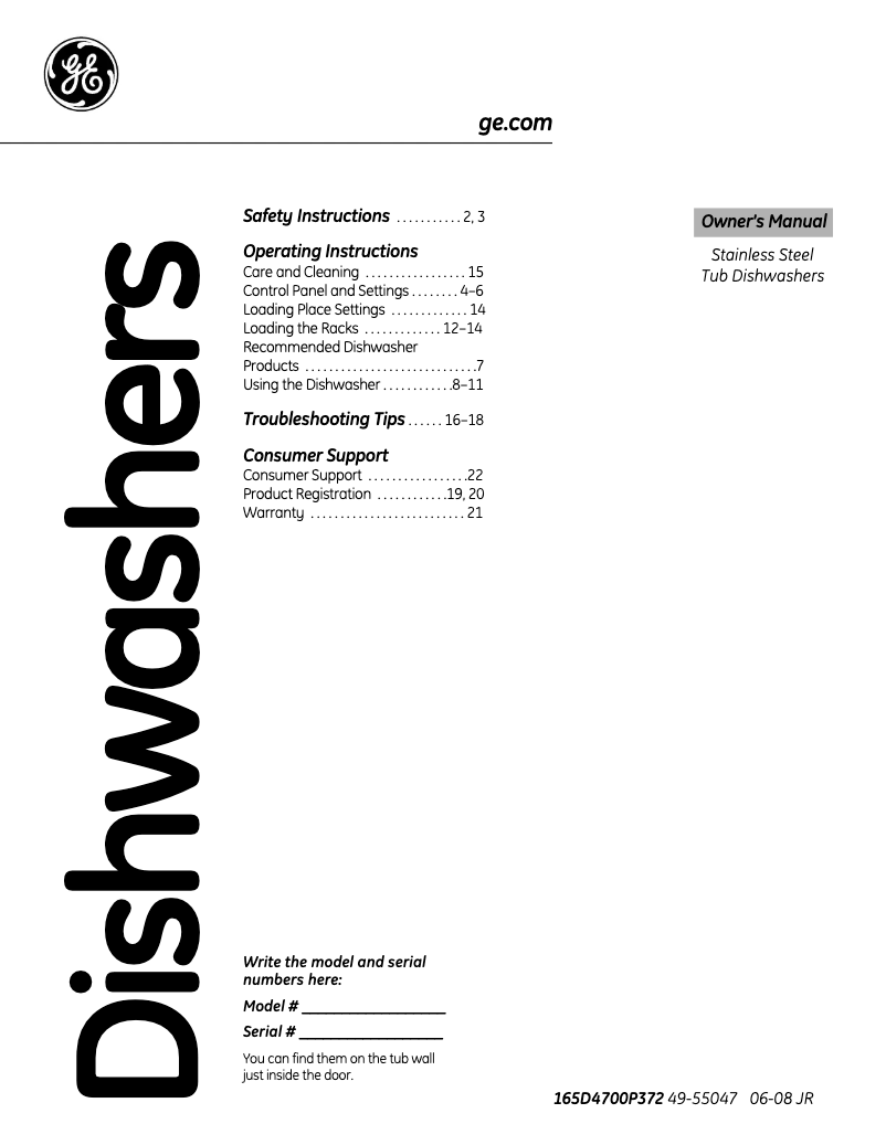 Page 1 de la notice Mode d'emploi GE PDWF480PSS