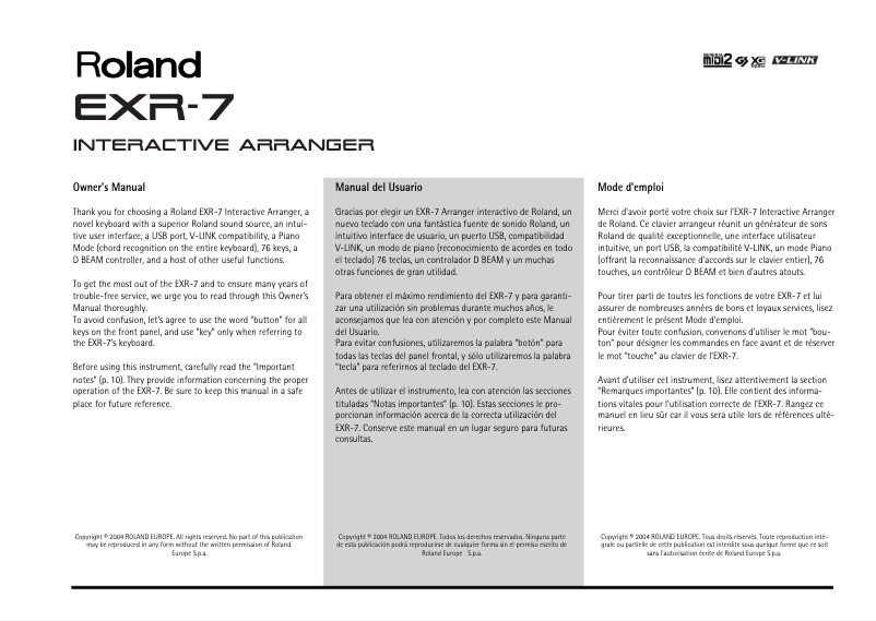 Image de la première page du manuel de l'appareil EXR-7