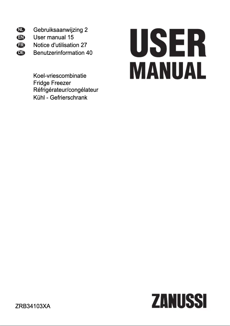Page n°1 - Manuel utilisateur Zanussi ZRB34103XA