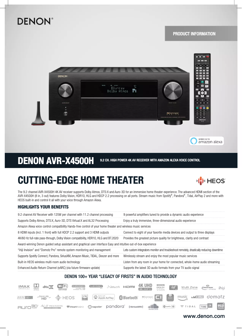 Page 1 de la notice Fiche technique Denon AVR-X4500H