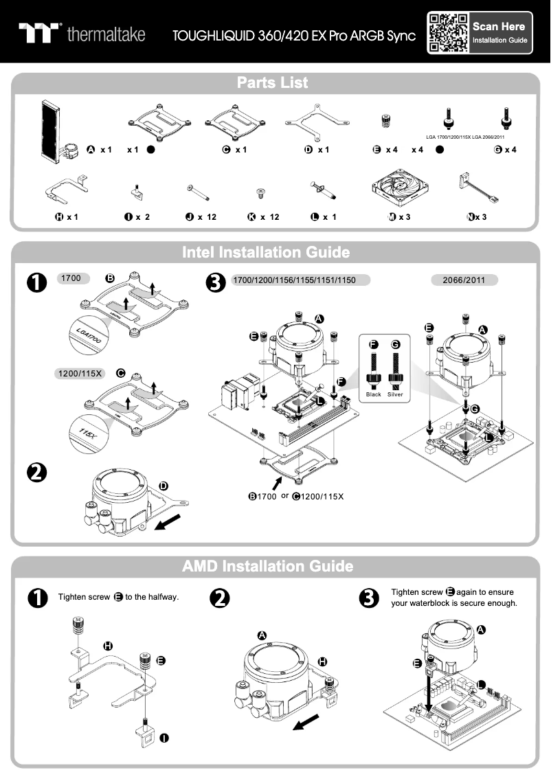 Page 1 de la notice Manuel utilisateur Thermaltake TOUGHLIQUID 360 EX Pro