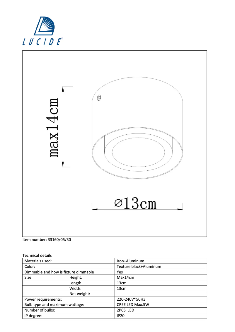 Page 1 de la notice Manuel utilisateur Lucide Radus 33160/05/30