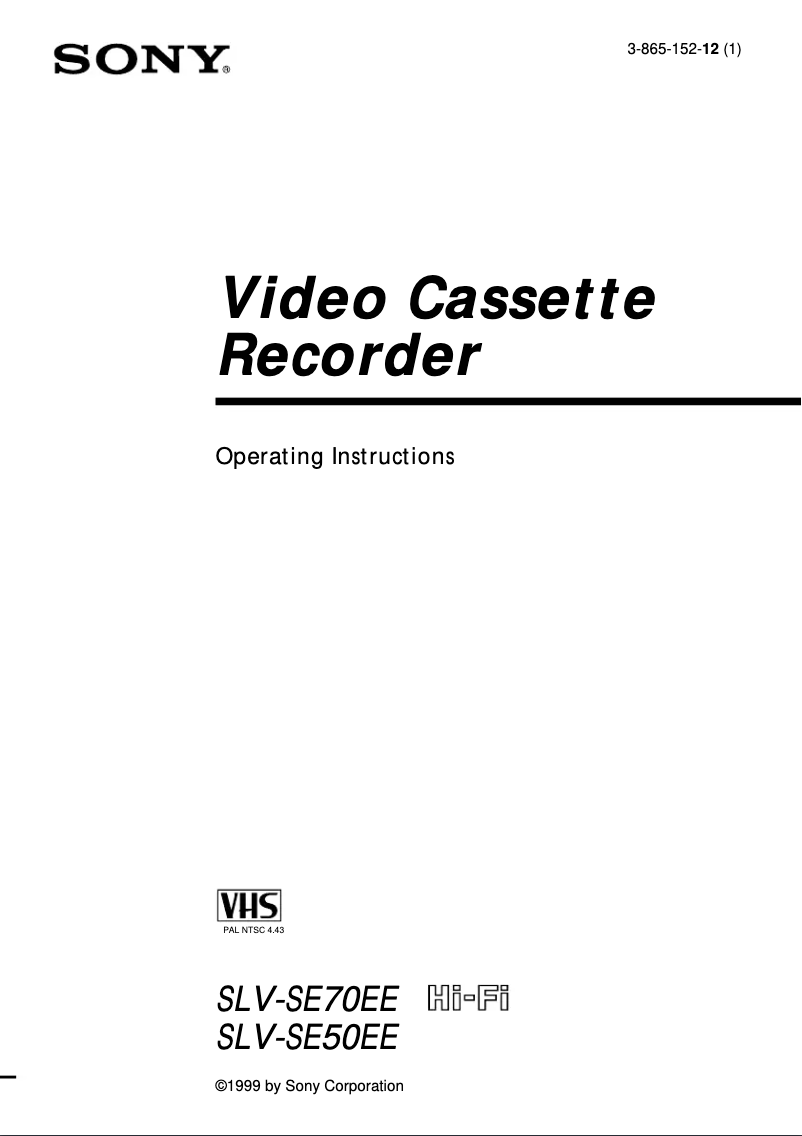 Page n°1 - Manuel utilisateur Sony SLV-SE70EE