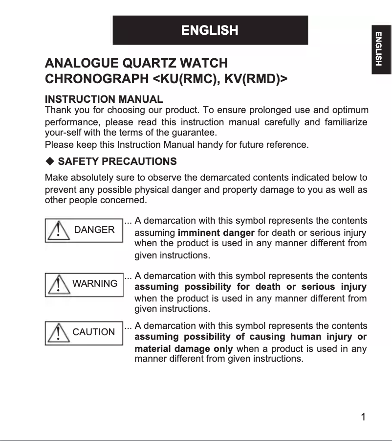 Page n°1 - Manuel utilisateur ORIENT Sports RA-KV0005B