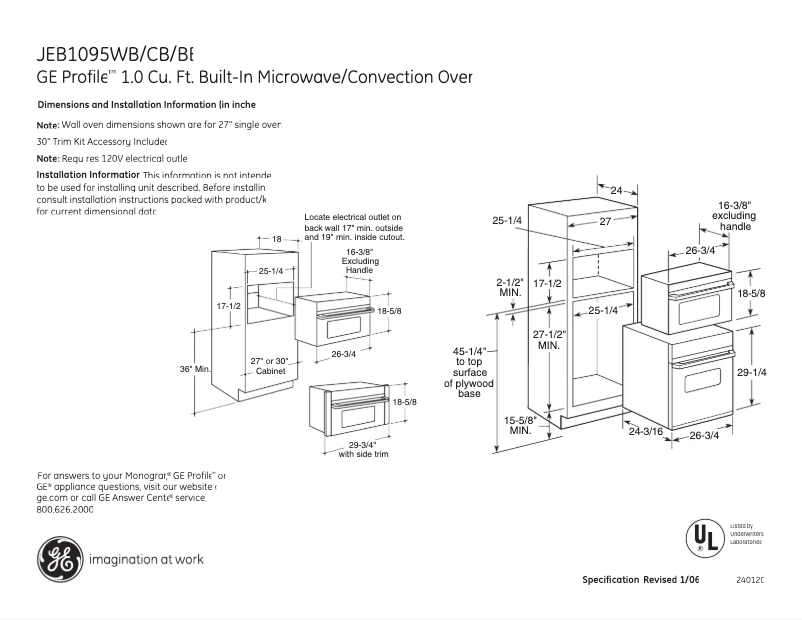 Page n°1 - Fiche technique GE Profile JEB1095CB