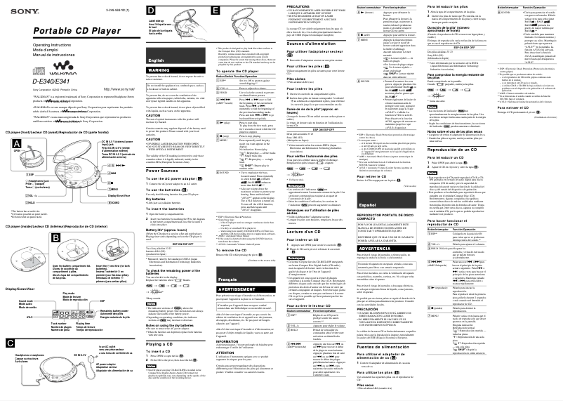 Page n°1 - Manuel utilisateur Sony D-E340