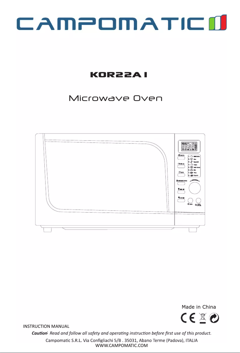 Page 1 de la notice Manuel utilisateur Campomatic KOR22A1