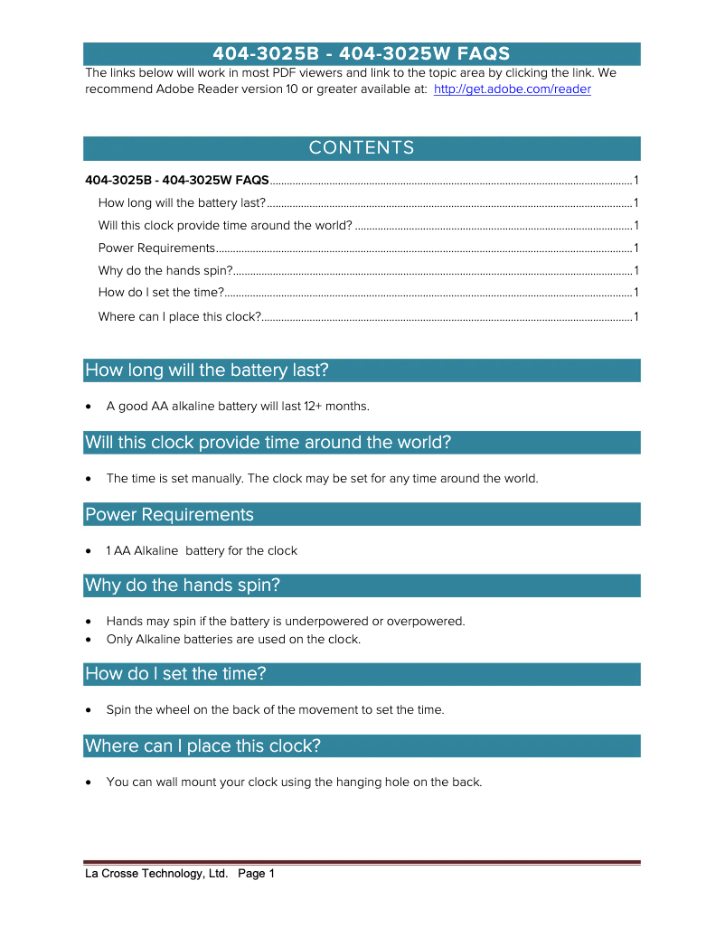 Page n°1 - FAQ La Crosse Technology 404-3025B