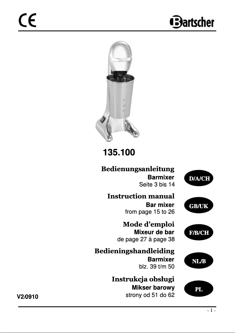 Page n°1 - Manuel utilisateur Bartscher 135100