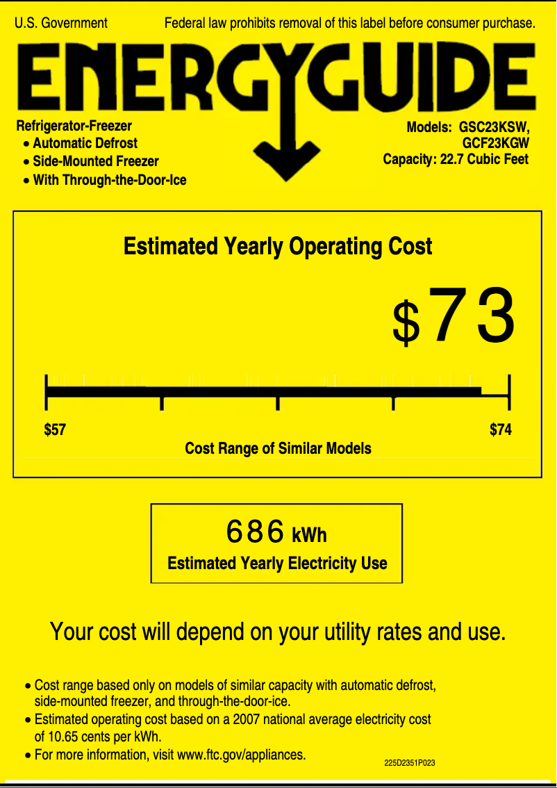 Page 1 de la notice Label énergétique GE GCF23KGWWW