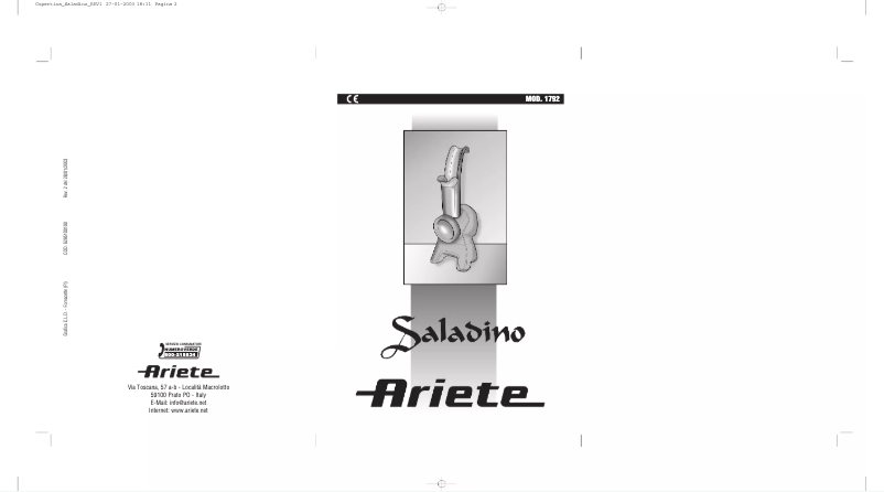 Page 1 de la notice Manuel utilisateur Ariete 1792