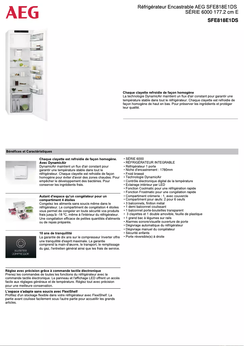 Página 1 del manual Ficha técnica AEG SFE818E1DS
