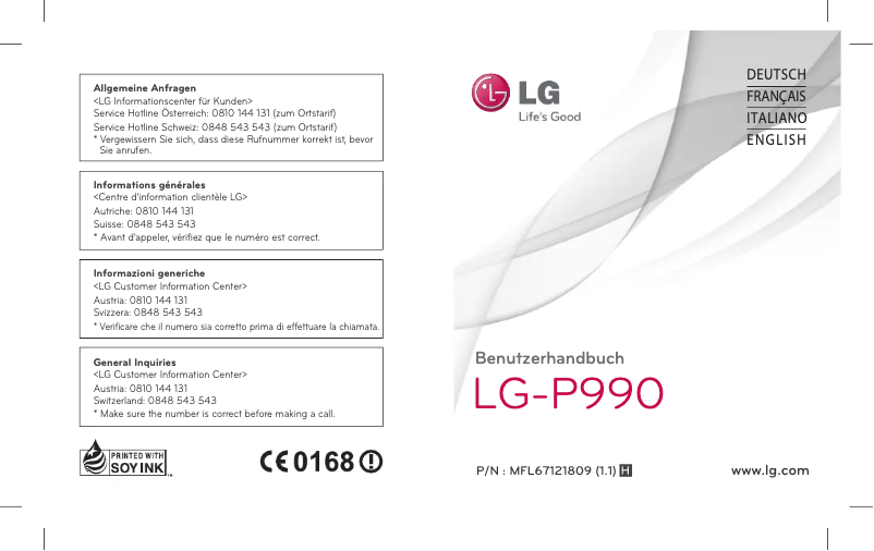 Page 1 de la notice Manuel utilisateur LG LG-P990
