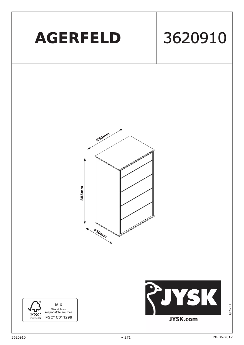 Page n°1 - Manuel utilisateur JYSK Agerfeld (65x111x45)