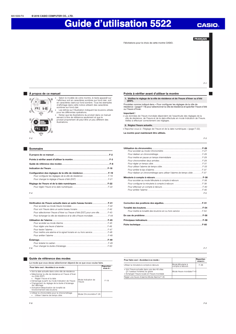 Page 1 de la notice Manuel utilisateur Casio G-Shock GA-700