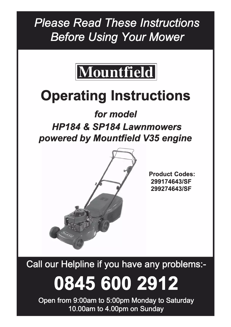 Page 1 de la notice Manuel utilisateur Mountfield SP184