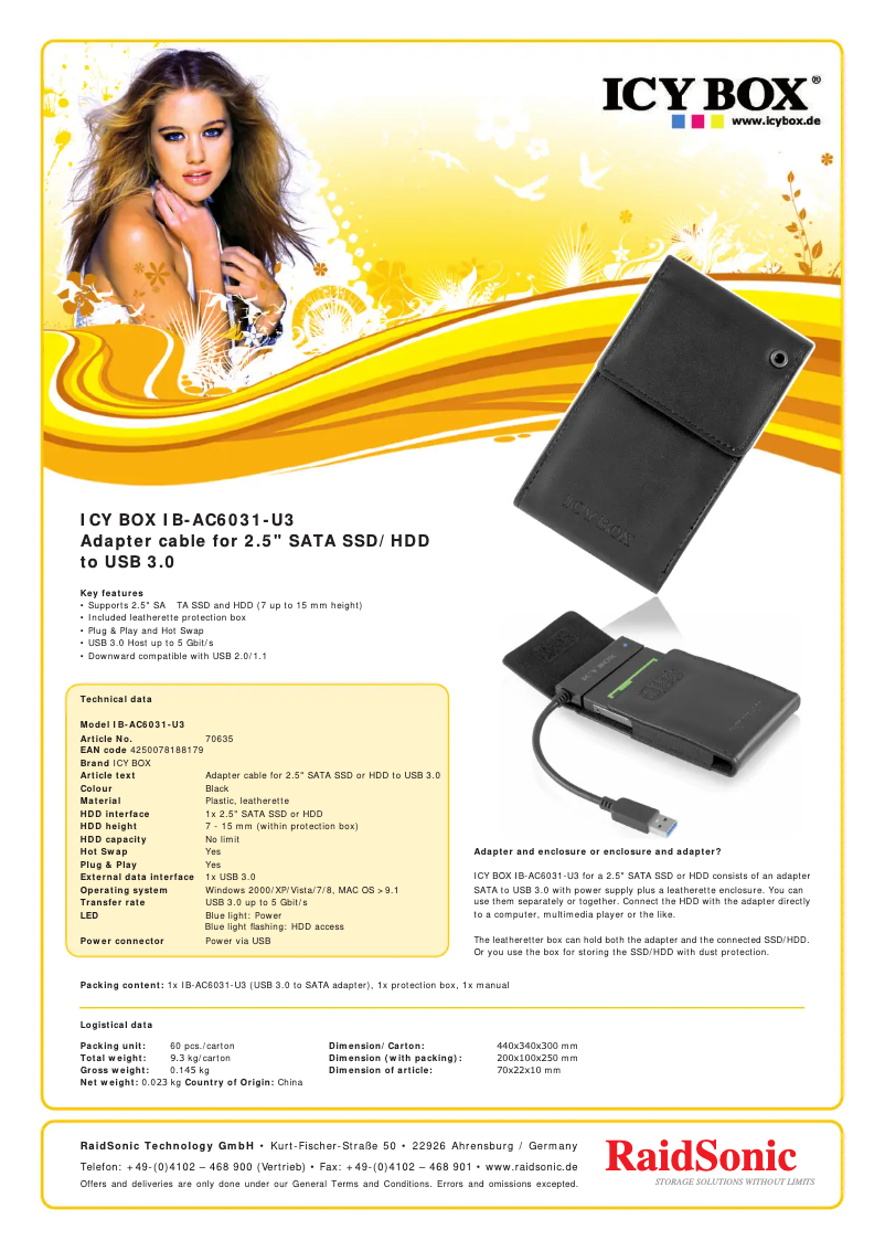 Page n°1 - Fiche technique Icy Box IB-AC6031-U3