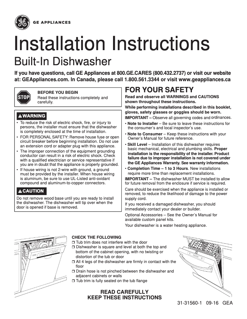 Page 1 de la notice Guide d'installation Adora DDT595SMJES