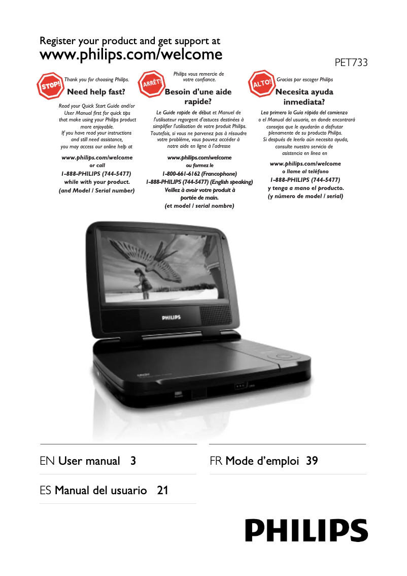 Image de la première page du manuel de l'appareil PET733