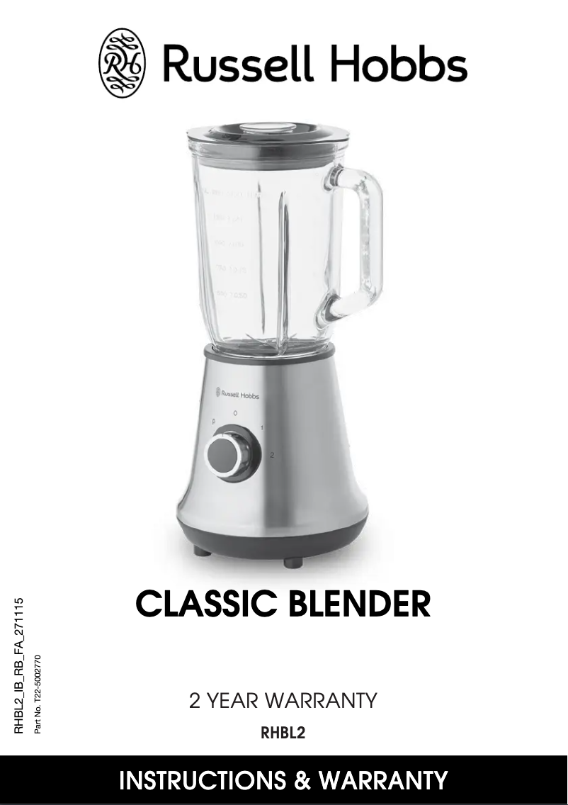 Image de la première page du manuel de l'appareil Classic RHBL2