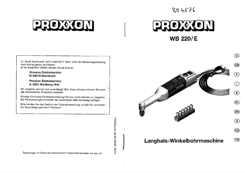 Page 1 de la notice Manuel utilisateur Proxxon WB 220/E