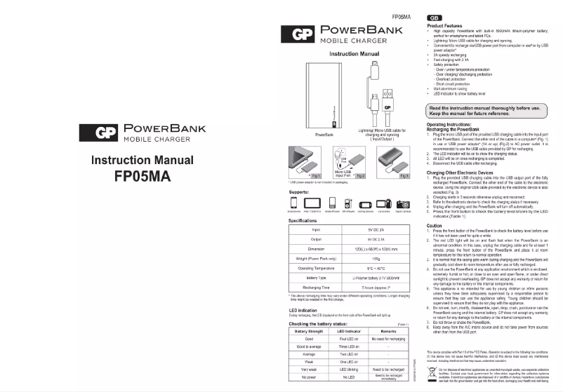 Page 1 de la notice Manuel utilisateur GP PowerBank FP05MA