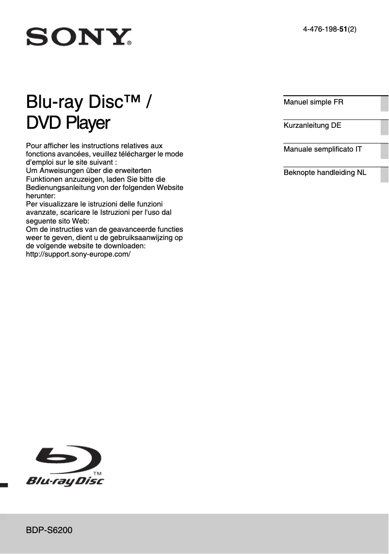 Página 1 del manual Manual de usuario Sony BDP-S6200