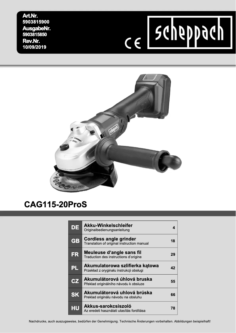 Page 1 de la notice Manuel utilisateur Scheppach CAG115