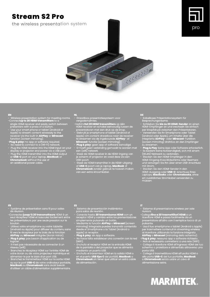 Page 1 de la notice Fiche technique Marmitek Stream S2 Pro