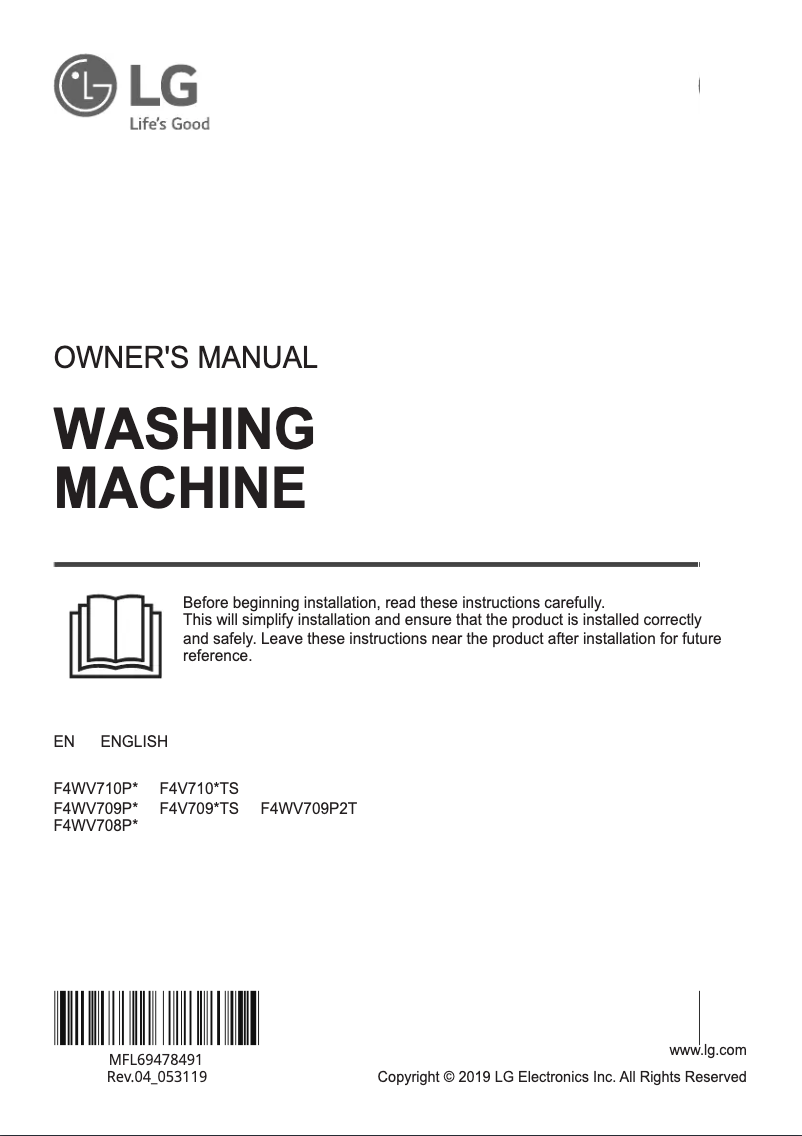 Page n°1 - Manuel utilisateur LG F4WV708P1 TurboWash