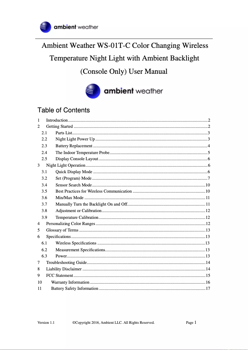 Image de la première page du manuel de l'appareil WS-01T-C