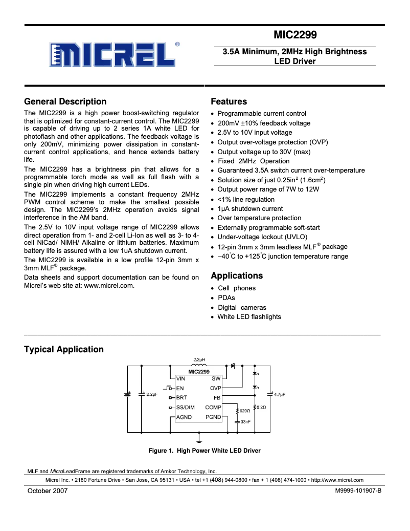 Page 1 de la notice Manuel utilisateur Microchip MIC2299