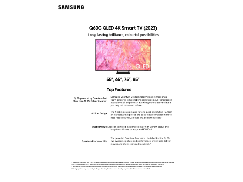 Page n°1 - Fiche technique Samsung QA85Q60CAW