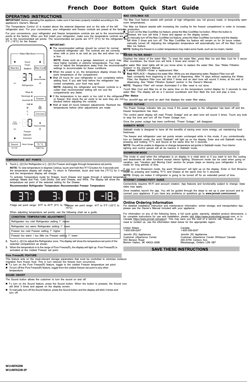 Page 1 de la notice Guide de démarrage rapide JennAir JFFCC72EHL