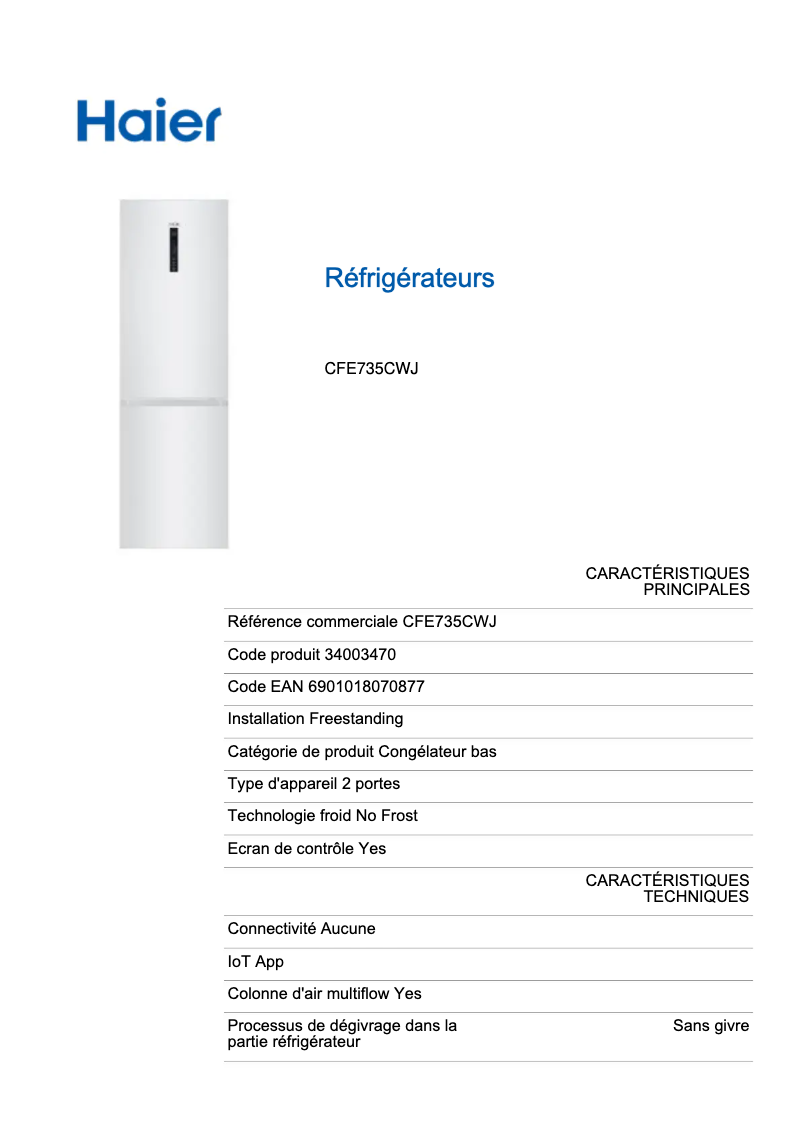 Image de la première page du manuel de l'appareil CFE735CWJ