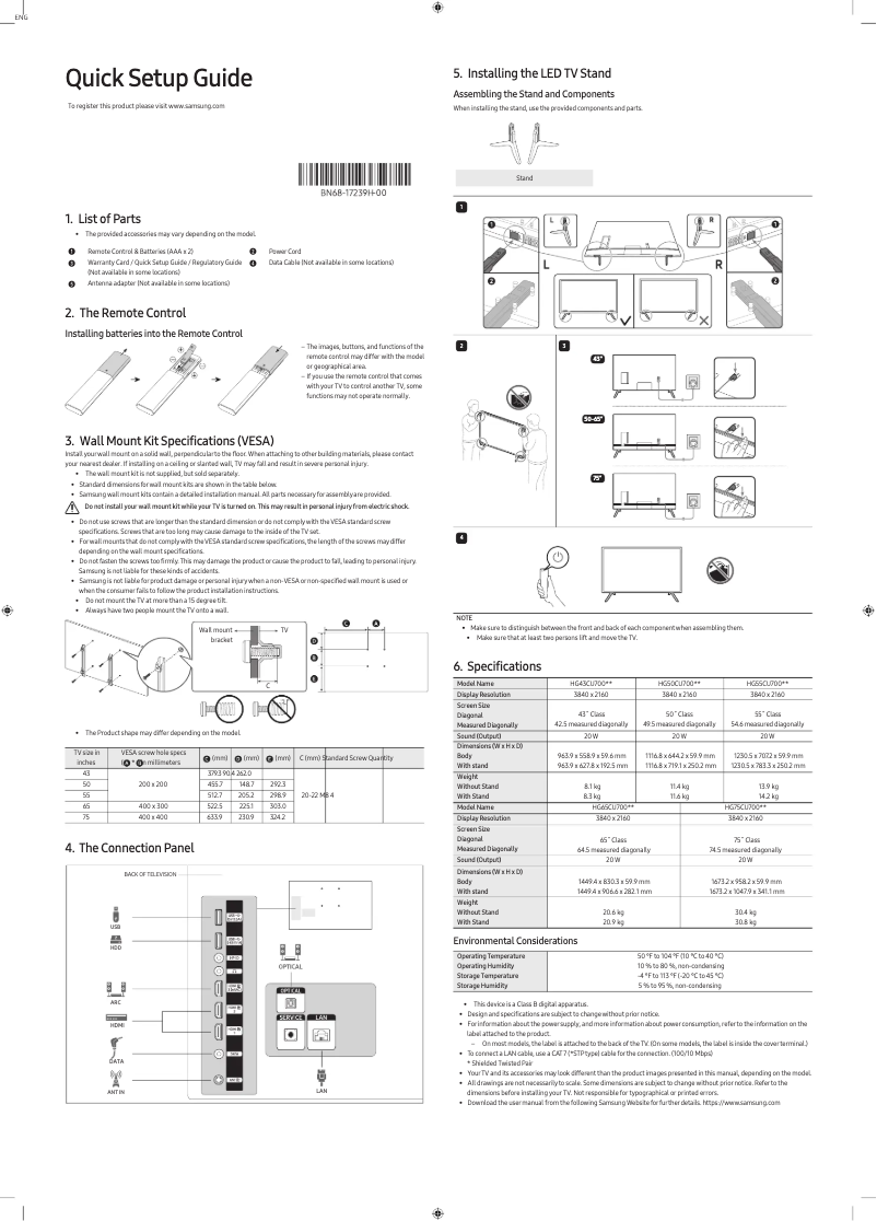 Page 1 de la notice Manuel utilisateur Samsung HG50CU700NG